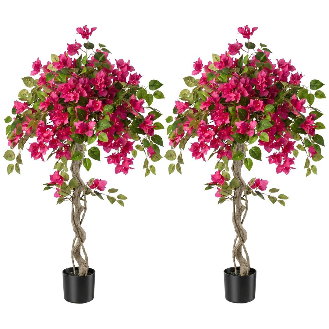 Datietiao 2Pack Artificial Bougainvillea Tree, 4FT Faux Bougainvillea for Indoor Outdoor Decor, Lifelike Bougainvillea Artificial Flowers Plant for Office, Front Porch, Living Room & Patio