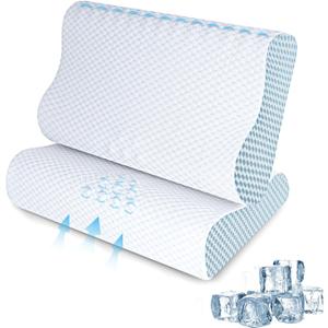 Memory Foam Pillows 2 Pack Neck Pillow - Neck Support Pillow for Pain Relief, Ergonomic Cervical Pillow for Sleeping, Orthopedic Contour Bed Pillow for Side, Back, Stomach Sleepers,Blue