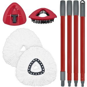 Mop Replace Head Mop Handle for O Cedar Mop, Mop Replacement for Ocedar Spin Mop Includes 2 Mop Heads Replacements 4-Section Mop Handle 1 Mop Base 1 Scrubber Mop Head for O-Cedar Spin Mop