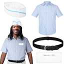 Seenelling 4 Pcs Burger Costume Striped Shirt Disposable Cook's Cap Belts Blank Badge for Men Women Halloween Movie Cosplay(L)