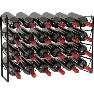 TONLEA 4 Tier Wine Rack - 3-in-1, Stackable, 24-Bottle Wine Storage Rack for Cabinet or Pantry (Dark Black, Version 3.0)