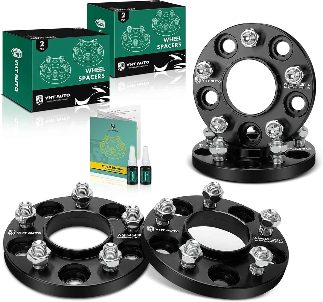 YHTAUTO 5x4.5 inch Hub Centric Wheel Spacers 15mm Fits Explorer 2020-2023, Mustang 2015-2023, Aviator 2020-2023, GT 2017-2020 5x114.3mm 5 Lug Tire Spacers w/ M14x1.5 Studs, 70.5mm Hub Bore 4PCS Black