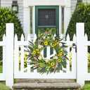 2 x 20" Artificial Summer Wreath for Front Door - Sunflower Daisy Yellow Wildflowers Wreath with Green Eucalyptus - Farmhouse Floral for Wall Window Porch Home Decor (Yellow Daisy)