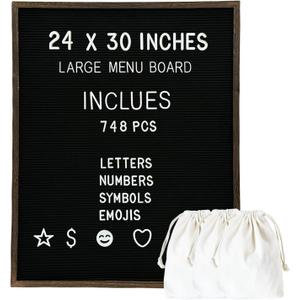 Large Felt Letter Board 24x30 Inch with 748 letters, Menu Board Letter, Felt Board Message Board, Changeable Letter Board Black Letter Board Sign Restaurant, Office, Barnwood Frame Letterboard
