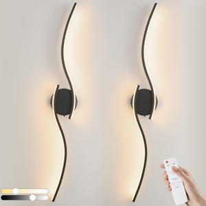 Hardwired Modern LED Wall Sconce Set of Two, 3000K-6000K Dimmable Wall Light Lighting with Remote Control, Black Bathroom Vanity Light Fixtures Over Mirror for Bedroom Living Room Hallway, 35 inch