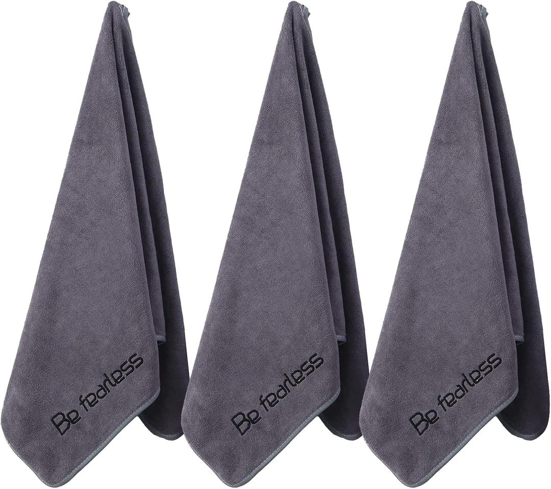 Microfiber Gym Towels Bigger Size Super Soft for Exercise Fitness, Sports, Workout, 380-GSM 15-Inch x 31-Inch Quick-Drying Towels (3 Pack, Grey)