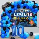 Vlipoeasn 90PCS 10th Birthday Video Game Party Decorations for Boys - Blue 10th Video Game Backdrop, Balloons, Tablecloth, Gamer and 10 Foil Balloons for 10th Birthday Party Supplies