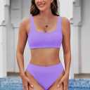 Pink Queen Women's Crop Top High Waisted Cheeky Bikini Set Two Piece Swimsuits (Purple, S)