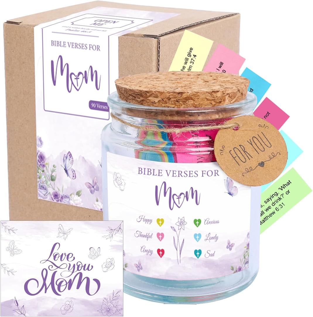 Bible Verse Jar for Mom Gift Emotional Support and Encouragement | Christian Present for Mother With Greeting Card Inspirational Heartfelt Birthday Gift Mothers Day Gifts for Mom