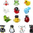 LiQunSweet 13 pcs 13 Styles Animal Lampwork Beads Frog Penguin Cat Dog Ladybug Bee Dolphin Glass Beads for DIY Jewelry Bracelet Necklace Earring Crafts Bag Keychain Embellishments