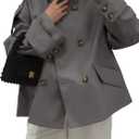 Tankaneo Womens Cropped Trench Coat Oversized Double Breasted Stand Collar Short Jacket Fall Casual Work Outerwear (Large, Dark Grey)