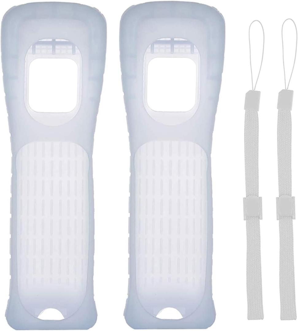 2X Wii Silicone Case Cover with Wrist Strap for Wii Remote Controller (White)