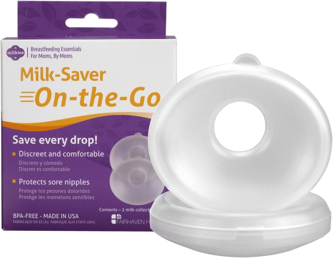 Milkies Milk-Saver On-The-Go, Breast Milk Collecting Shells and Nipple Shield, Discreet and Silicone-Free Catcher for Breastmilk, Collector Cups for Nursing & Breastfeeding, Holds More Than 1oz