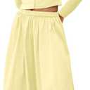 Panadila Womens 2 Piece Lounge Sets Matching Vacation Outfits Ribbed Button Down Cardigan and Elastic Waist Skirt Sets (X-Large, Light Yellow)