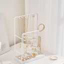 Lolalet Jewelry Organizer Stand, No Assembly Needed Display Storage with Rotating Earring Holder and Velvet Ring Tray for Necklace Bracelet Studs,Christmas Gifts Room Dorm Decor for Teen Girls -White