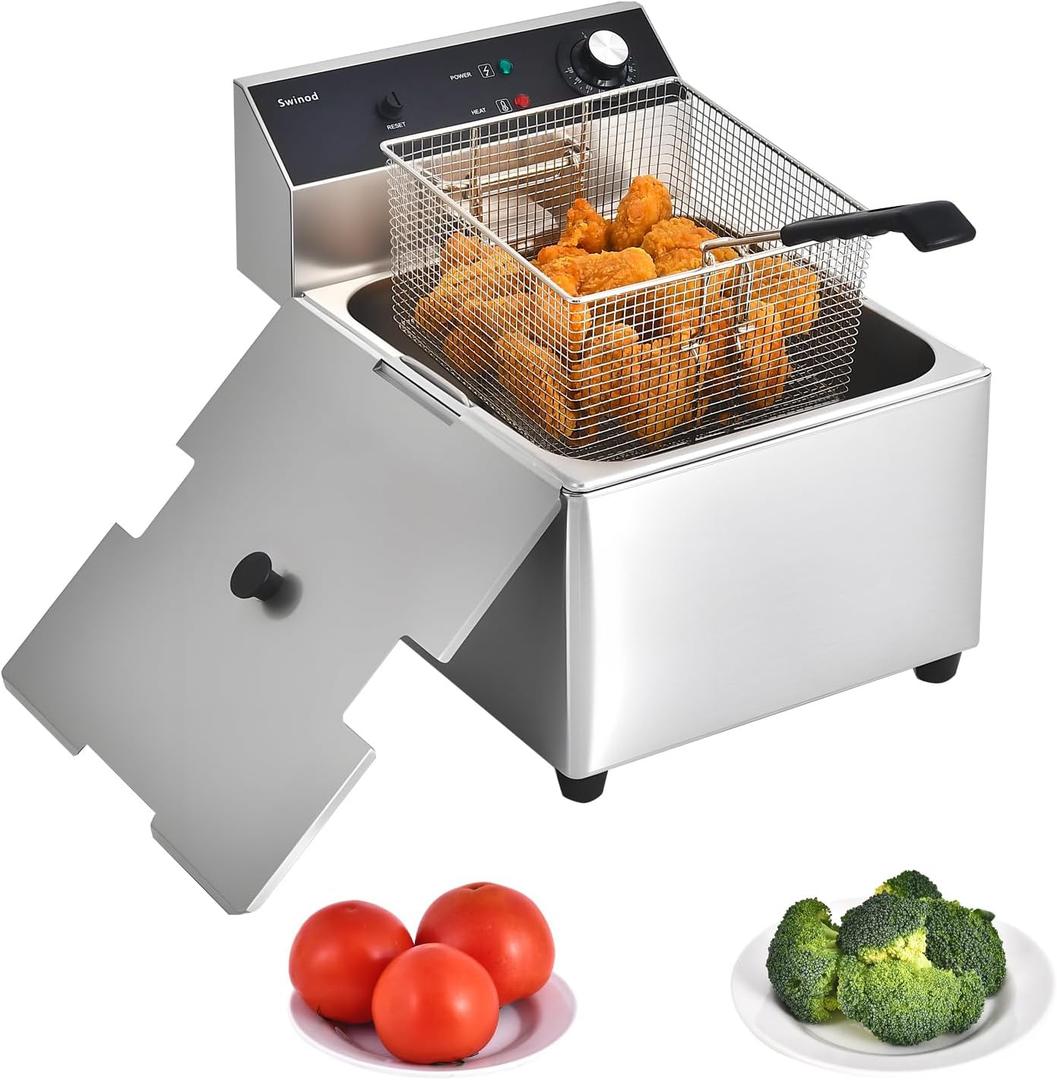 Commercial Deep Fryer with Basket, 1700w 20Qt 0.6mm Thickened Stainless Steel Countertop Electric Fryer for Home and Commercial Use, Oil Fryer with Double Overheat Protection