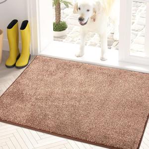PURRUGS Dirt Trapping Door Mat 24" x 35.5", Non-Slip Machine Washable Entry Rug, Shoe Scraper, Dog Doormat, Super Absorbent Welcome Mat for Front & Back Door, Muddy Shoes & Paws, Brown-Light Cream
