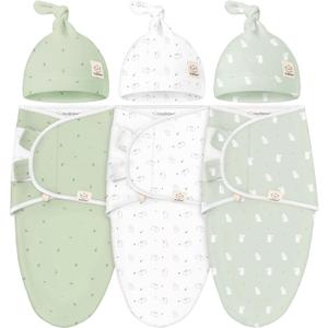 KeaBabies 3-Pack Organic Swaddles for Newborns Girls, Boys with Hats - Soft Cotton Baby Sleep Sacks 0-3 Months, Breathable Baby Hats and Swaddles 0-3 Months, Newborn Essentials Must Haves (Bunnies)