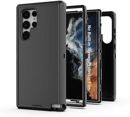AWZHYDT for Galaxy S22 Ultra 5G Case, Heavy Duty Protective Case with [3 Layers] Rugged Rubber Shockproof Protection Cover for Samsung Galaxy S22 Ultra(Black)