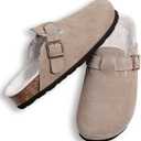 KIDMI Women's Fur Lined Suede Clogs Fuzzy Cork Footbed Mules Slip On Winter Potato Shoes, 40