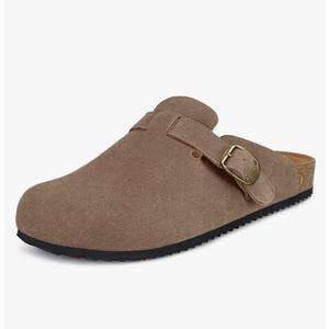 Womens Suede Clogs Mens Genuine Leather Mules Cork Footbed Sandals with Arch Support,13 Women/12 man