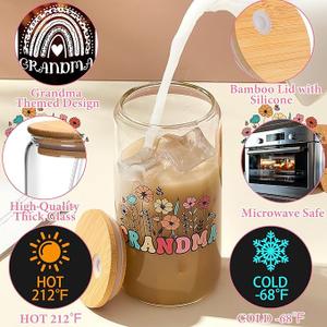 Yipaidel Grandma Rainbow 16ozTumbler with Bamboo Lid & Straw, Beer Can Shaped Iced Coffee & Drinking, Inspirational Sunshine Gifts for Mom, Wife, Best Friend - Christmas, Birthday Presents