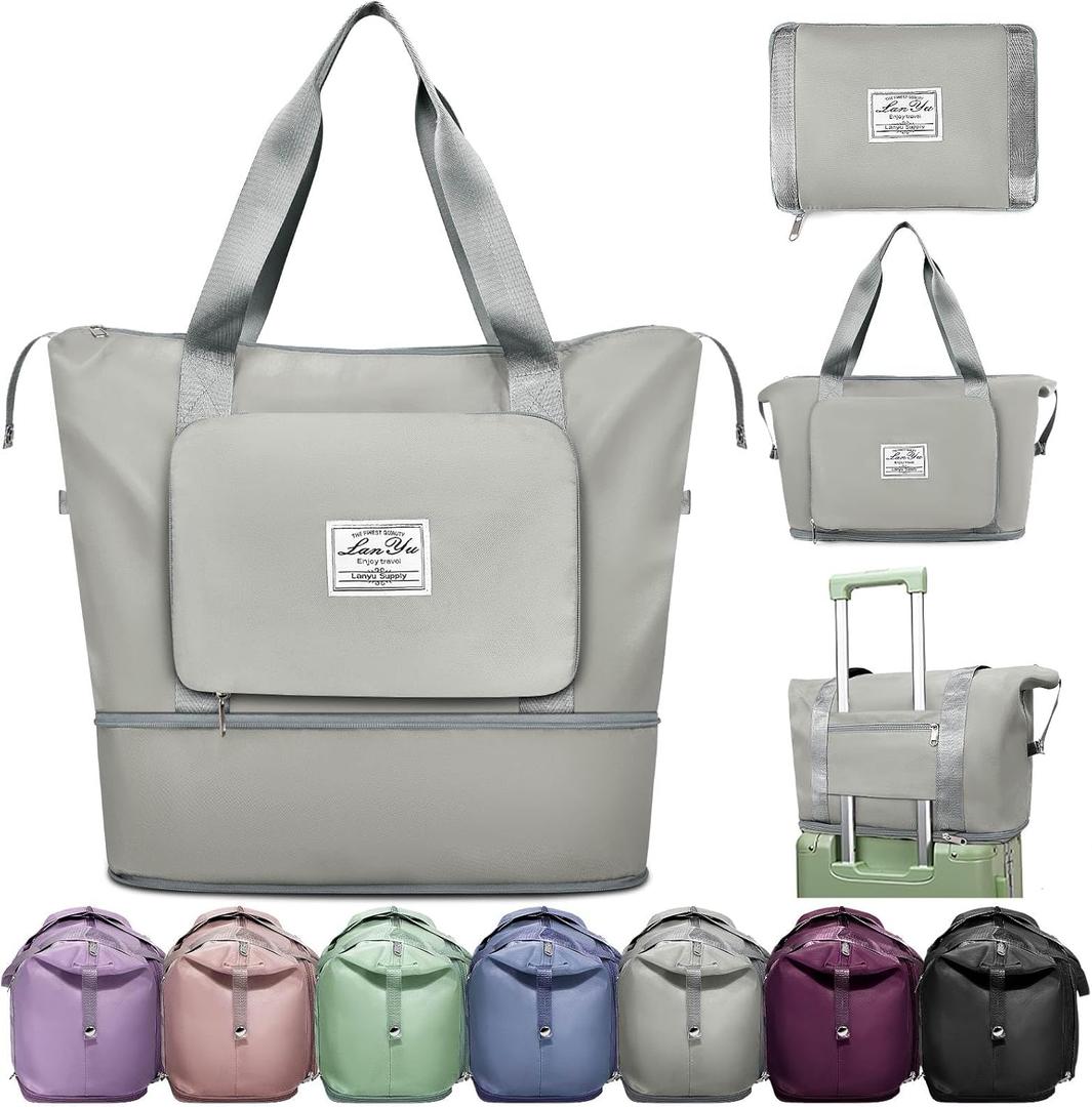 Ranslen Large Capacity Folding Travel Bag,Expansion Travel Duffel Bag with Dry and Wet Separation Portable Travel Duffel Bag (Grey)