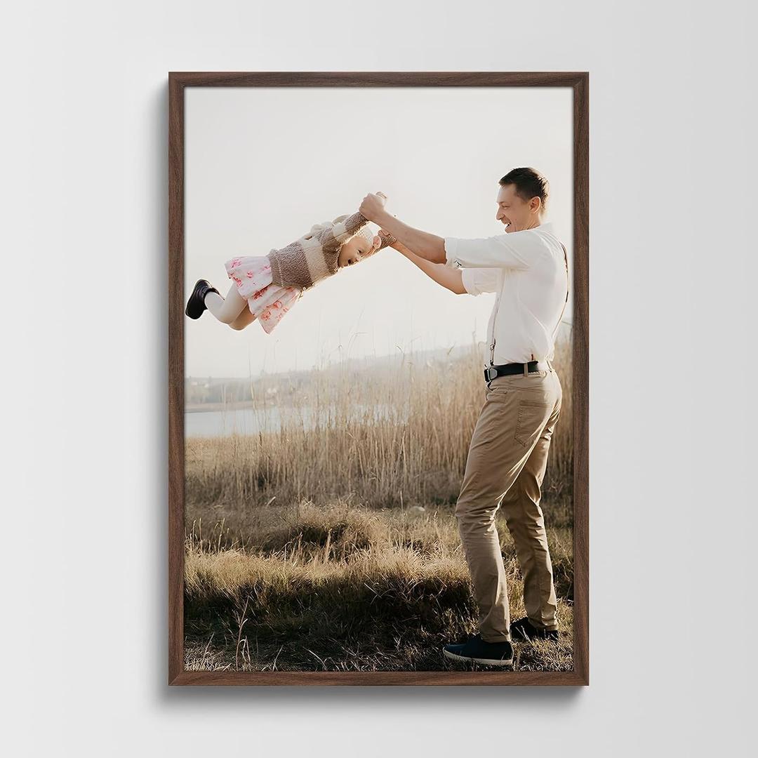 Solid Wood 24x36 Frame - Single Frame, Rustic Walnut 24 x 36 Poster Frame for Artwork, Puzzles, Photos and Movie Posters Picture Frames