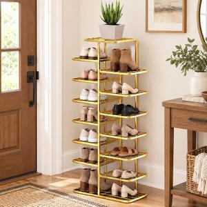 JSWHYBD Gold Shoe Rack Tower, Narrow Metal Organizer for Small Spaces, 8-tier