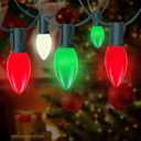 25Ft C9 LED Christmas Lights Outdoor Indoor, Multicolor Red Green White Vintage String Lights, Connectable Holiday Decor for Xmas Tree Wedding Party Patio Porch Yard