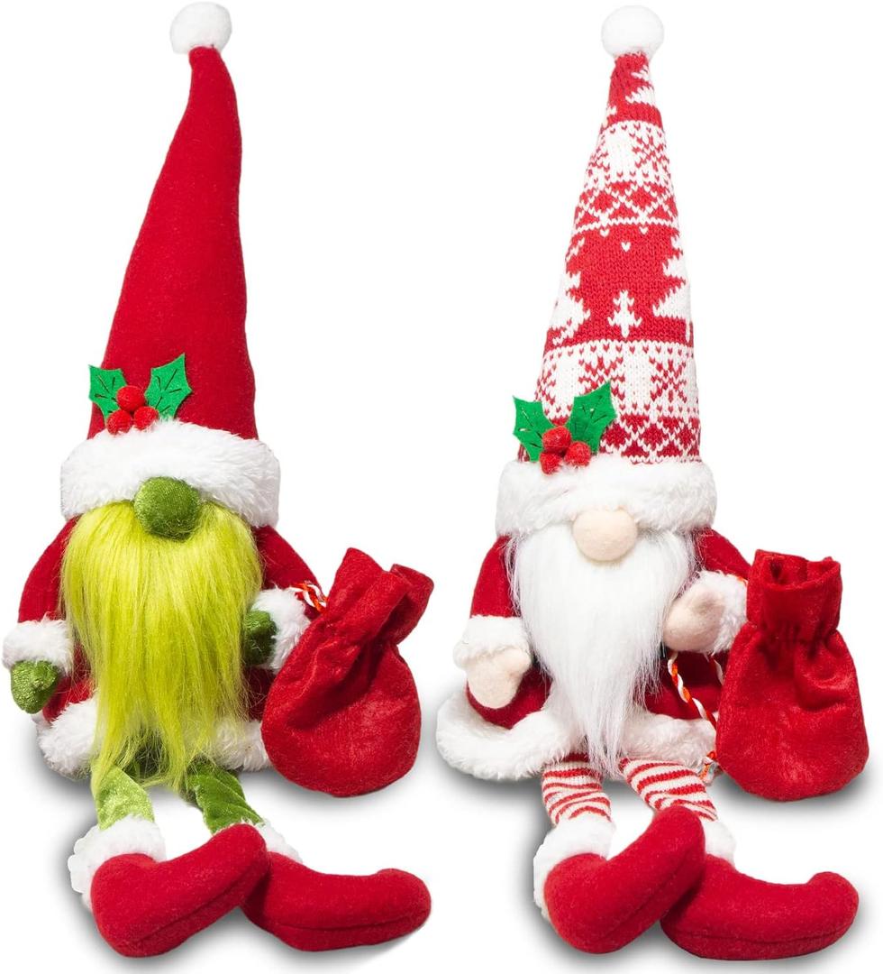 BWFY 2PCS Christmas Gnomes Decorations for Home Holiday Party Gifts Elf Santa Gnome Ornaments Tiered Tray Decor