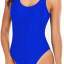 Leoparts Women's Retro 80s/90s High Cut Low Back One Piece Swimsuits Bathing Suits (Large, Royal Blue)