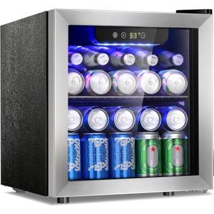 Antarctic Star 48 Can Beverage Refrigerator,12 Bottle Wine Cooler with Stainless Steel Glass Door, Digital Temperature Display,Electronic Temperature Control, Silver, 1.3Cu.ft