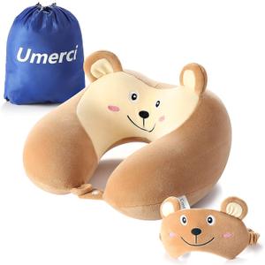 Umerci Travel Pillow, Memory Foam Neck Pillow with 360-Degree Head Support Comfortable Airplane Pillow with Storage Bag Lightweight Traveling Pillow for Sleeping, Car, Train, Bus and Home Use (Bear)