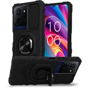 Compatible for TCL K32 5G / K33 5G Magnetic-Ready Phone Case with Screen Protector Rugged Shockproof Protective Cover for Magnetic Mounts, Anti-Slip Grip, Drop-Resistant (Black)