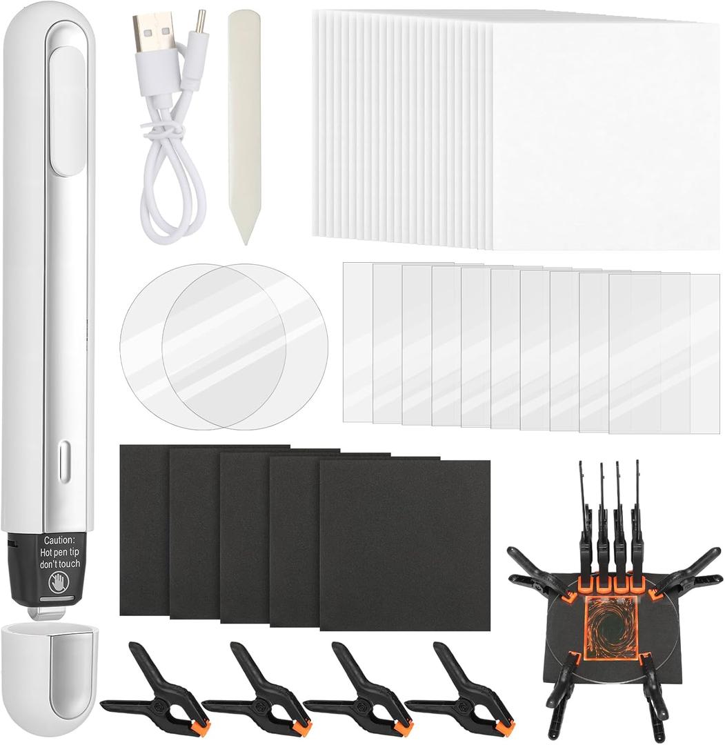 LemonRoad 52 Pcs Trade Card Flattening Kit Sports Card Repair Care Cleaning Tools Include 1 Thermal Pen 2 Clear 6'' Acrylic Sheets 8 Plastic Clamps 5 Pads 1 Bone Folder 10 PC Sheets 25 Heat Paper