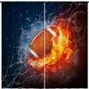 Kids Football Curtains W42 x L63 Inch Rod Pocket Sports Water Fire Rugby Flame Thunder Lightning Print Pattern Privacy Fabric Window Drapes for Boys Bedroom Nursery Baby Playroom 2 Panels