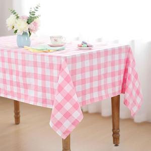 B-COOL Pink Plaid Tablecloth Easter Checkered Tablecloth Fabric Pink and White Gingham Flag Table Cover for Parties, Valentines, Race Car Birthday Party, Birthday, Outdoor Picnic, 56x84inch