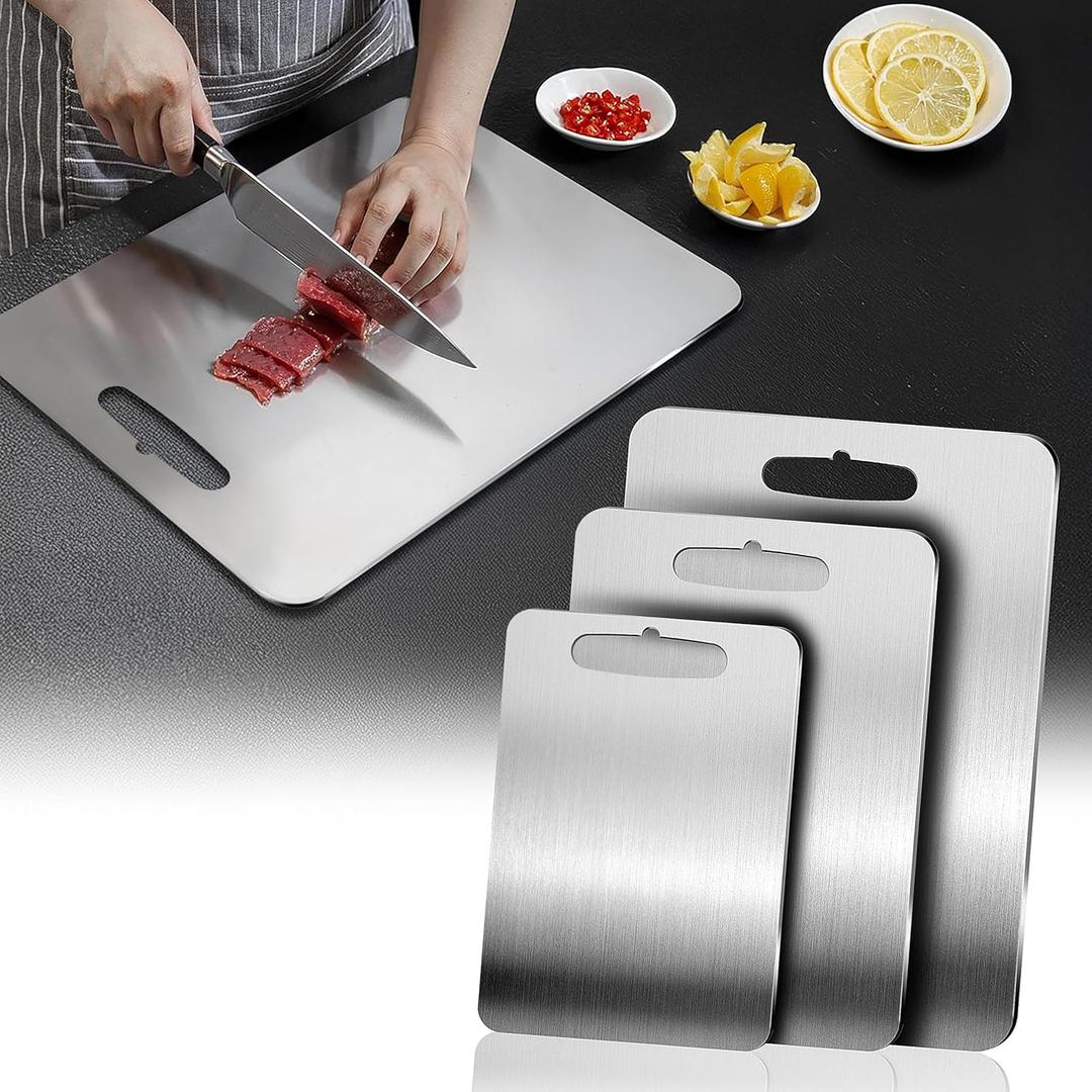 3 PCS 304 Stainless Steel Cutting Board For Kitchen, Meat Cutting Board, Edge Smoothing, Food Grade Stainless Steel, Easy To Clean, Kitchen Tool(S+M+L)