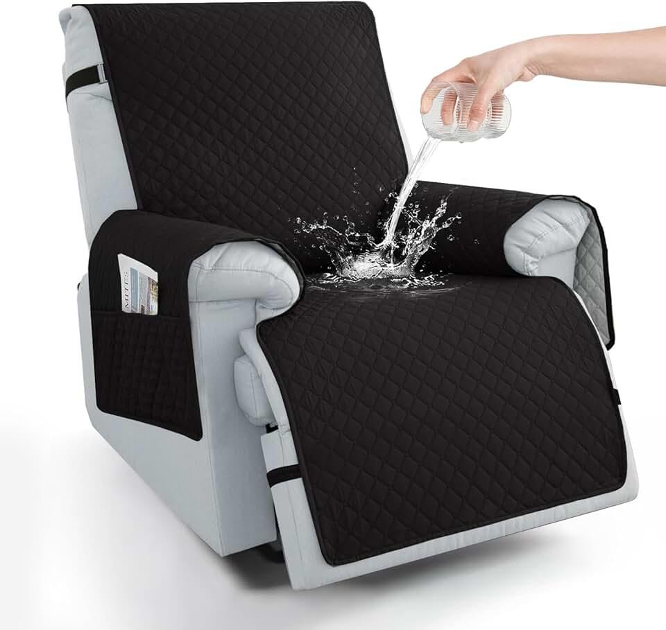 Sparaiz 100% Waterproof Recliner Chair Covers 23.6", Non-Slip Recliner Cover for Chair with Pocket Washable Recliner Covers that Stay in Place with Elastic Straps for Dogs Cats Kids Pets-Black