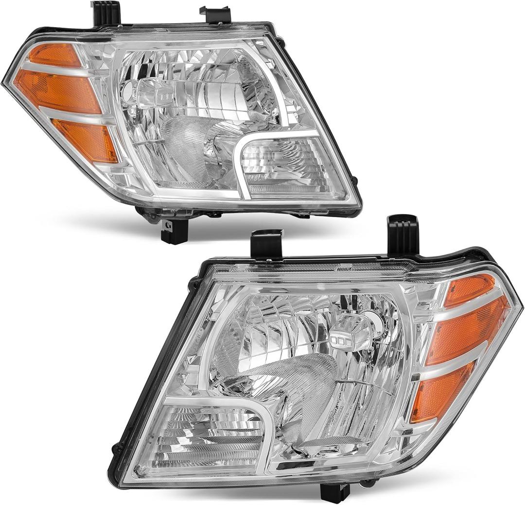 AUTOSAVER88 Headlight Assembly Compatible with 2009-2021 Frontier 09-21 Chrome Housing Amber Reflector Clear Lens