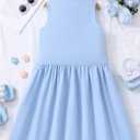 Girl's Cute 3D Floral Tank Dress Button Down Collar Sleeveless Flared Short Dresses (XXXL)