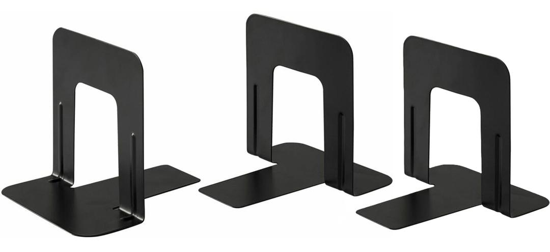 Business Source Heavy-Gauge Steel Bookends - 5.3" Height x 5" Width x 4.8" Depth - Black - 3 Pack