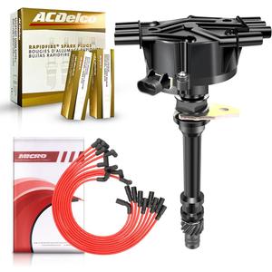 MAS Ignition Distributor and 6Pcs ACDelco Platinum Spark Plugs & Wires Compatible with Chevy GMC 4.3L V6 Vortec OEM #12570426 1103417 1104078 1103976 1103917 12598210 01104078 93441559