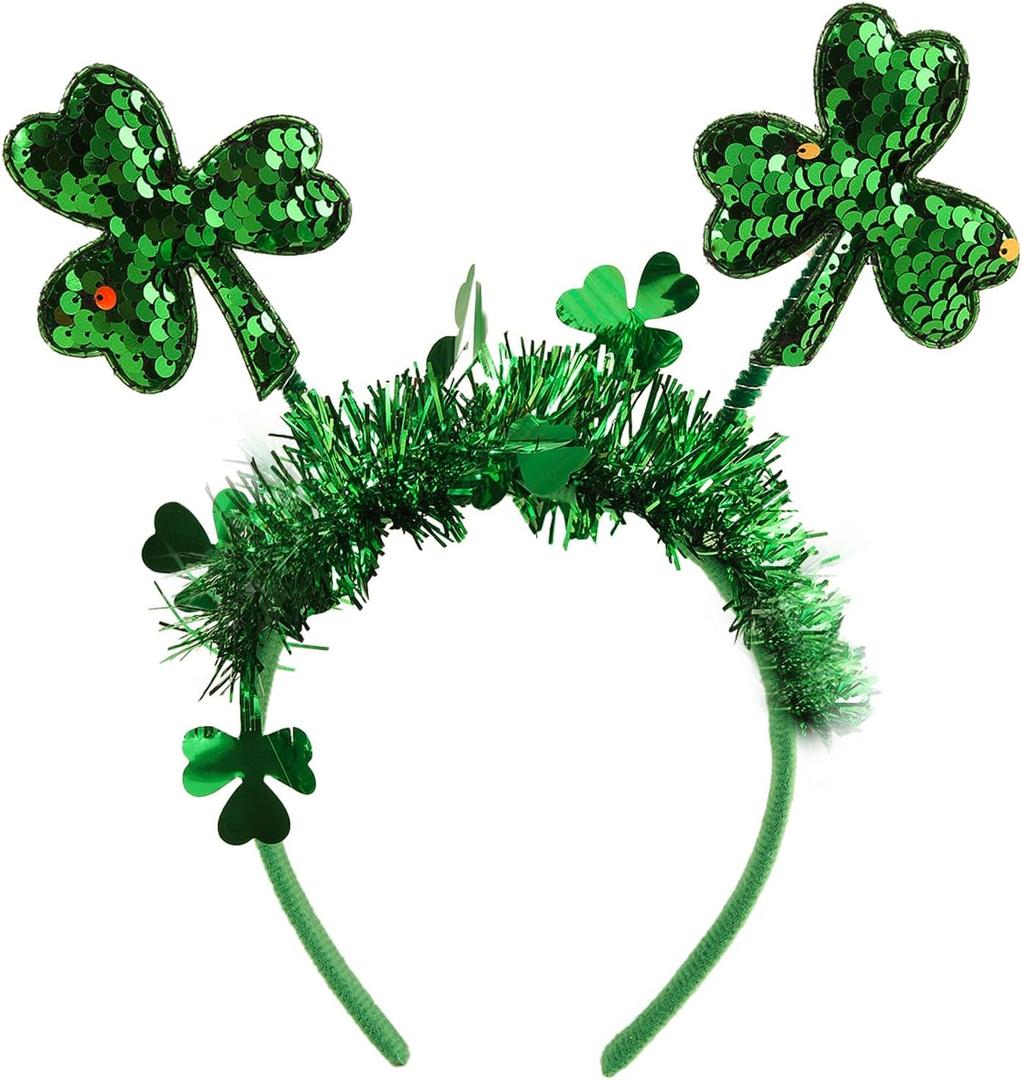 4 x St Patricks Day Headband Glitter Green Shamrock Headbands for St Patricks Day Accessories Women