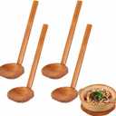 4 PCS Japanese Soup Spoon Wooden Ramen Spoons with Long Handle, Tortoise Pot Spoon for Porridge Restaurant, Household, Eating Mixing Stirring Cooking (22 Solid)