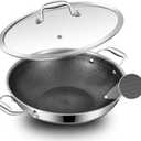 LOLYKITCH 12 Inch New Hybrid Tri-Ply Stainless Steel Wok Pan with Lid,Ceramic Nonstick Stir Fry Pans,Induction Cooking Pot,Dishwasher and Oven Safe