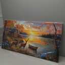 crmotu Animal Landscape Wall Art, Lake Sunset Scenery Large Artwork, Cottage Deer Flower Rustic Canvas Art Prints, Nature Autumn Scenic Paintings Wall Decor Living Room Bedroom Kitchen 20X40 In (Elk River Sunset)