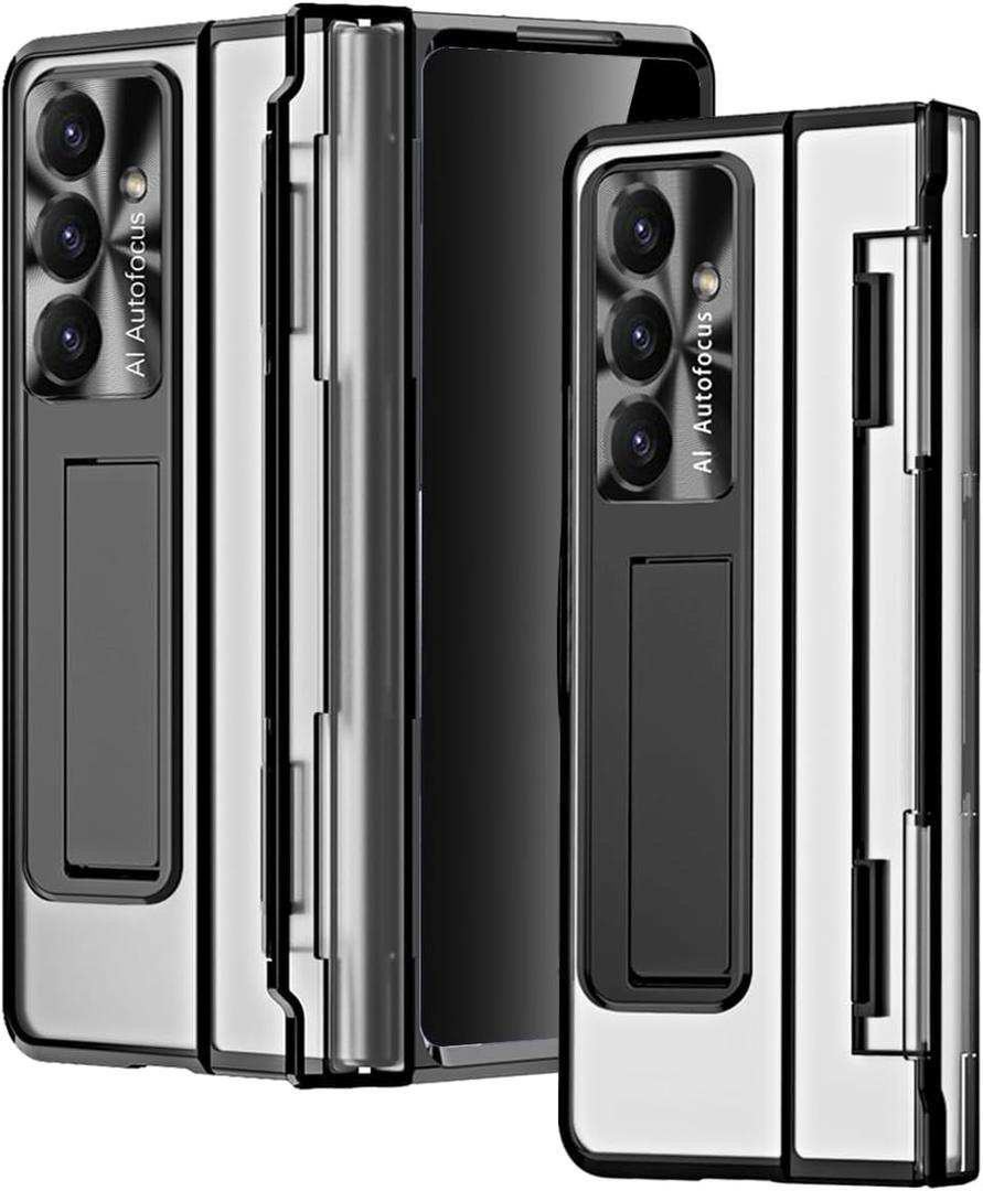 for Samsung Galaxy Z Fold 7 Crystal Clear Case with Privacy Screen Protector, One-Piece Design Fold-able Hinge Cover Kickstand Shockproof Hard PC Anti-spy Protective Case for Z Fold 7 Black