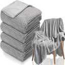 4 Pack Fleece Throw Blankets 50x60 Inches - 270 GSM Ultra Soft Plush Flannel for Bed Couch Sofa, Lightweight Warm 3D Waffle Texture, No Shedding No Pilling All Season Throw (Gray)